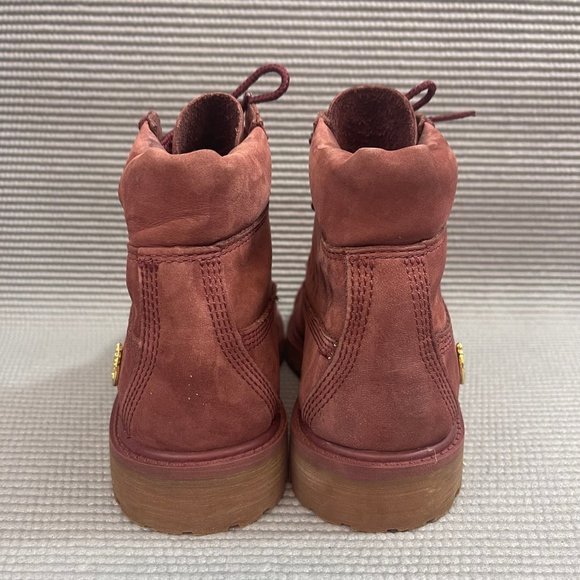 Timberland Youth Kids Size 2 Classic 6 inch Burgundy Red Premium Leather Boots - Picture 8 of 12